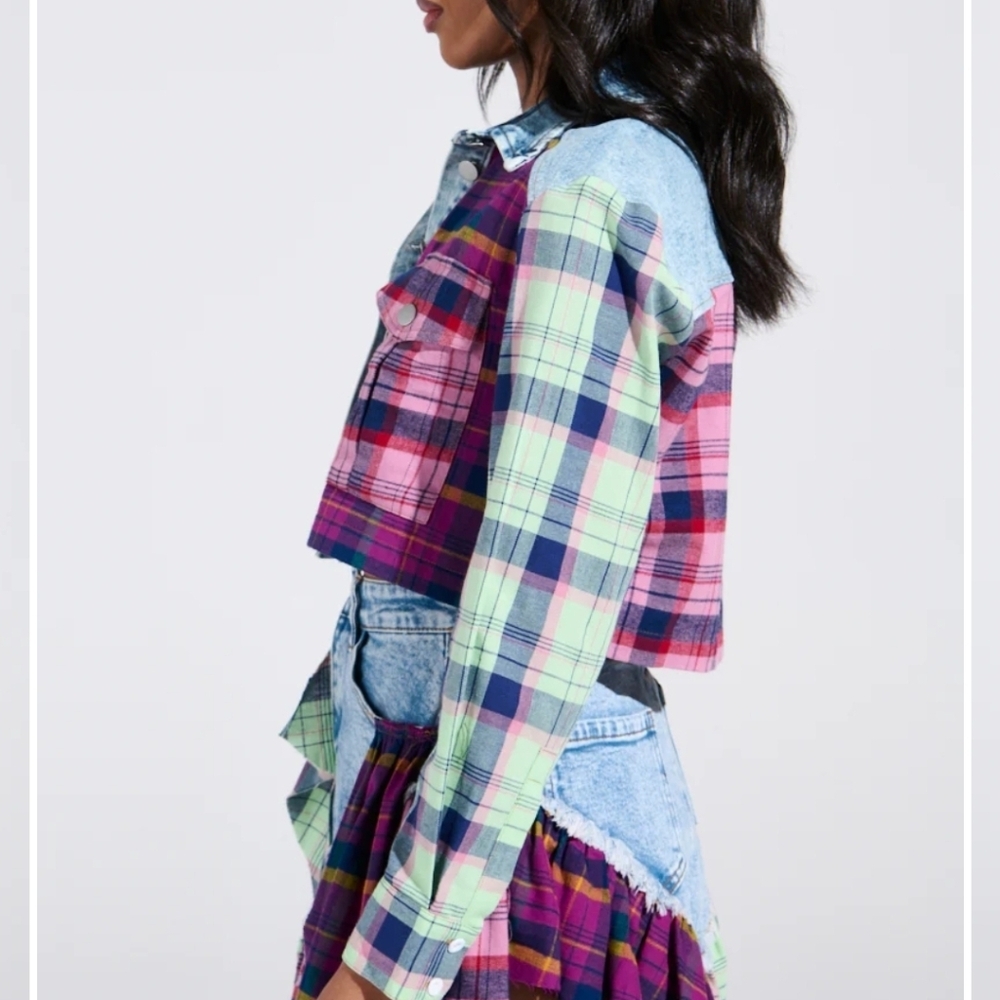 THINK ABOUT ME MORE BUTTON DOWN TOP WITH PLAID DE… - image 4